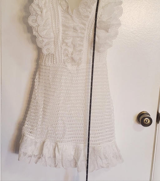 Parisian White Crochet Lace Ruffle Mini Dress - Picture 8 of 8
